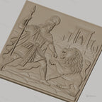 Fichier CNC & impression 3D héros antique combattant lion, temple ancien, haute qualité relief STL