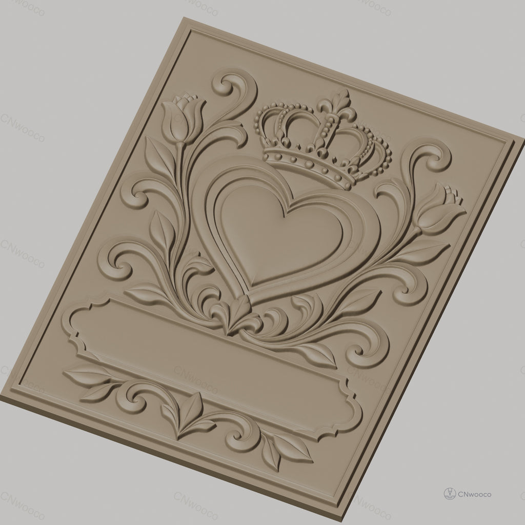 Fichier CNC & impression 3D coeur couronne tulipes décor floral cadre haute qualité relief STL