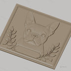 Fichier CNC & impression 3D Bouledogue français, portrait relief avec feuilles et cadre, haute qualité relief STL