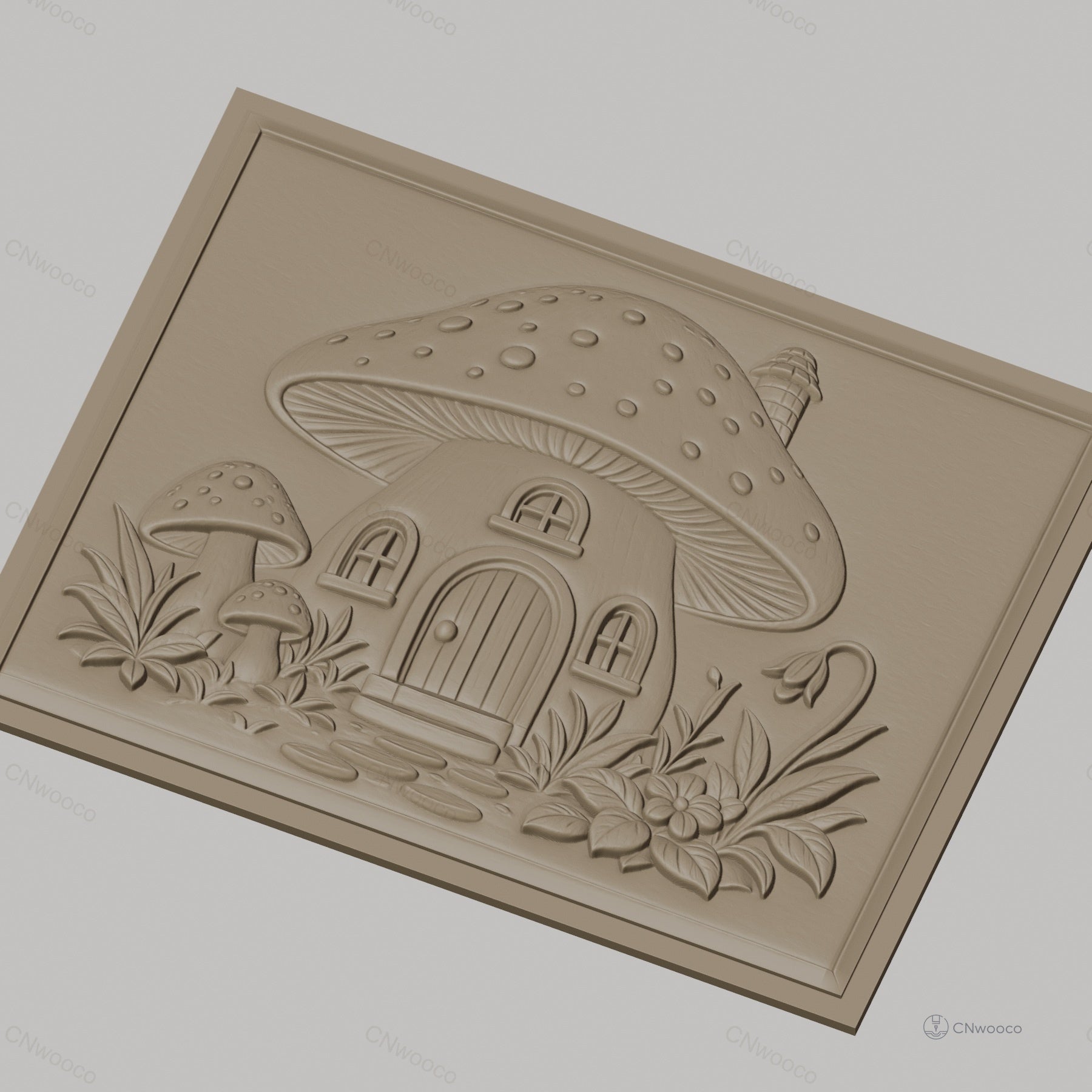 Fichier CNC & impression 3D maison champignon, relief jardin fleurs haute qualité relief STL