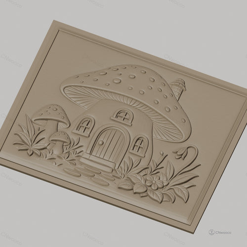 Fichier CNC & impression 3D maison champignon, relief jardin fleurs haute qualité relief STL