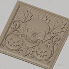 Fichier CNC & impression 3D Halloween, crâne, citrouilles jack-o'-lantern et feuilles d'automne, haute qualité relief STL