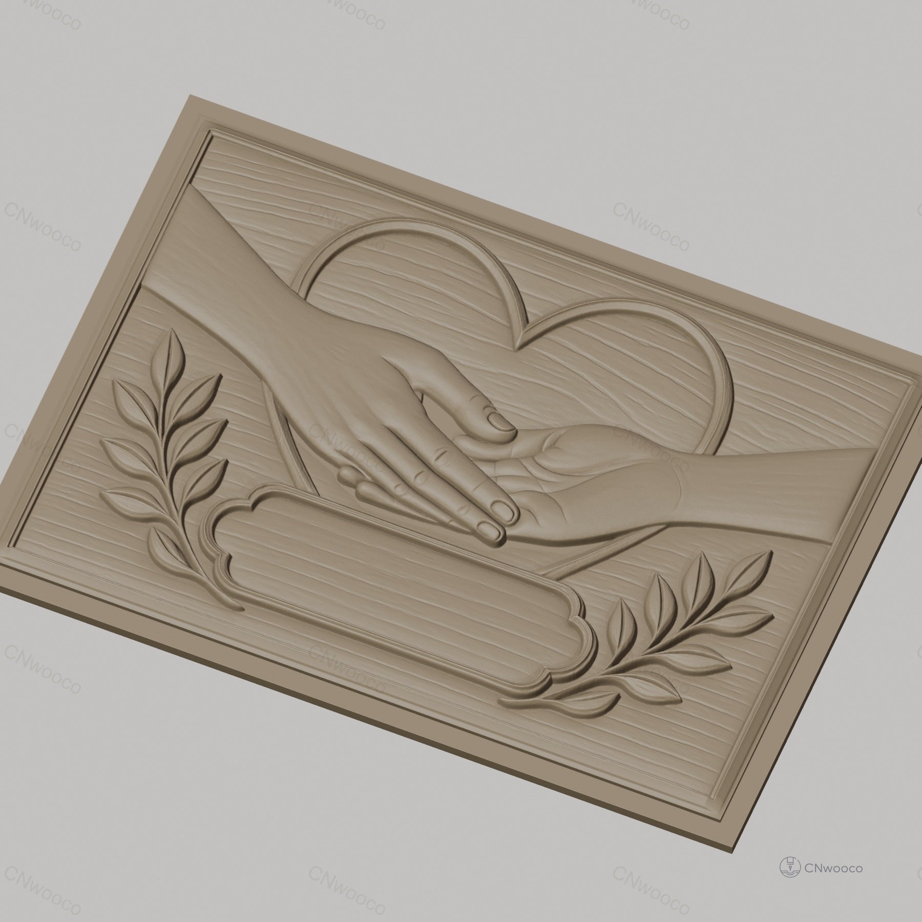 Fichier CNC & impression 3D mains qui se tiennent, coeur et feuilles, haute qualité relief STL