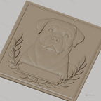 Fichier CNC & impression 3D chien Rottweiler portrait avec cadres et feuilles, haute qualité relief STL