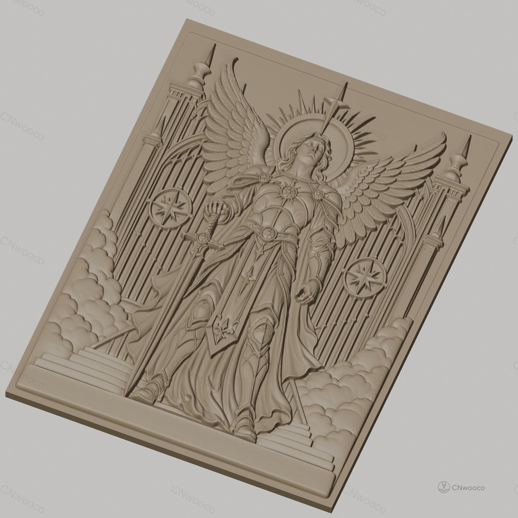 Fichier CNC & impression 3D ange guerrier, épée, ailes, portail céleste haute qualité relief STL