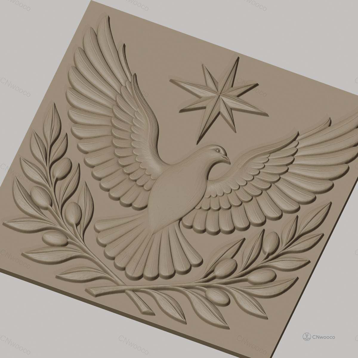 Fichier CNC & impression 3D colombe avec rameaux et étoile, relief sacré haute qualité relief STL