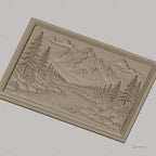 Fichier CNC & impression 3D paysage montagne rivière sapins haute qualité relief STL