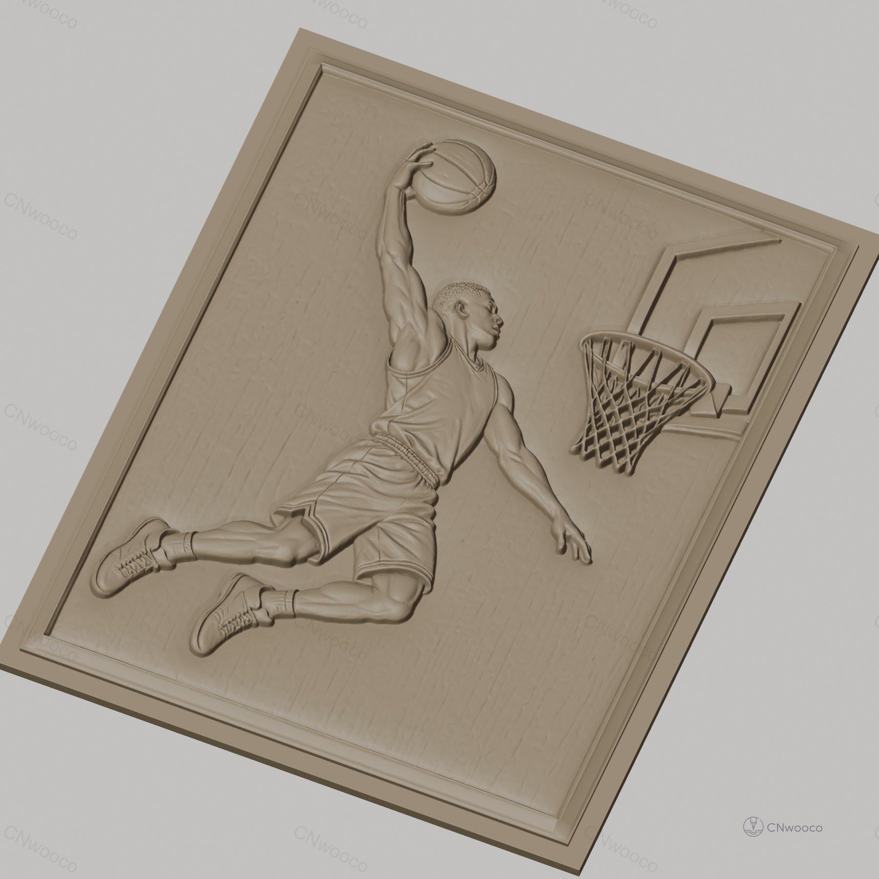 Fichier CNC & impression 3D basket-ball joueur dunking panier haute qualité relief STL