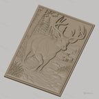 Fichier CNC & impression 3D cerf dans rivière, forêt, paysage montagneux, haute qualité relief STL