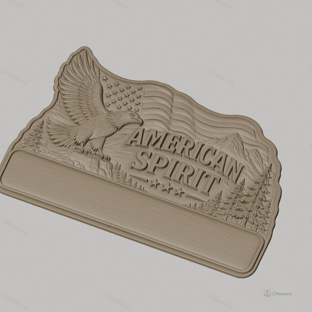 Fichier CNC porte-clés mural enseigne American Spirit avec aigle et drapeau USA, STL très haute qualité