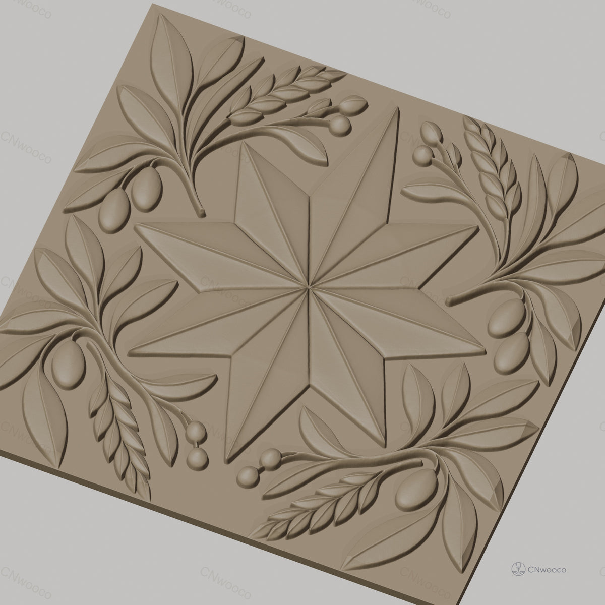 Fichier CNC & impression 3D étoile et branches d'olivier, motifs décoratifs classiques, haute qualité relief STL
