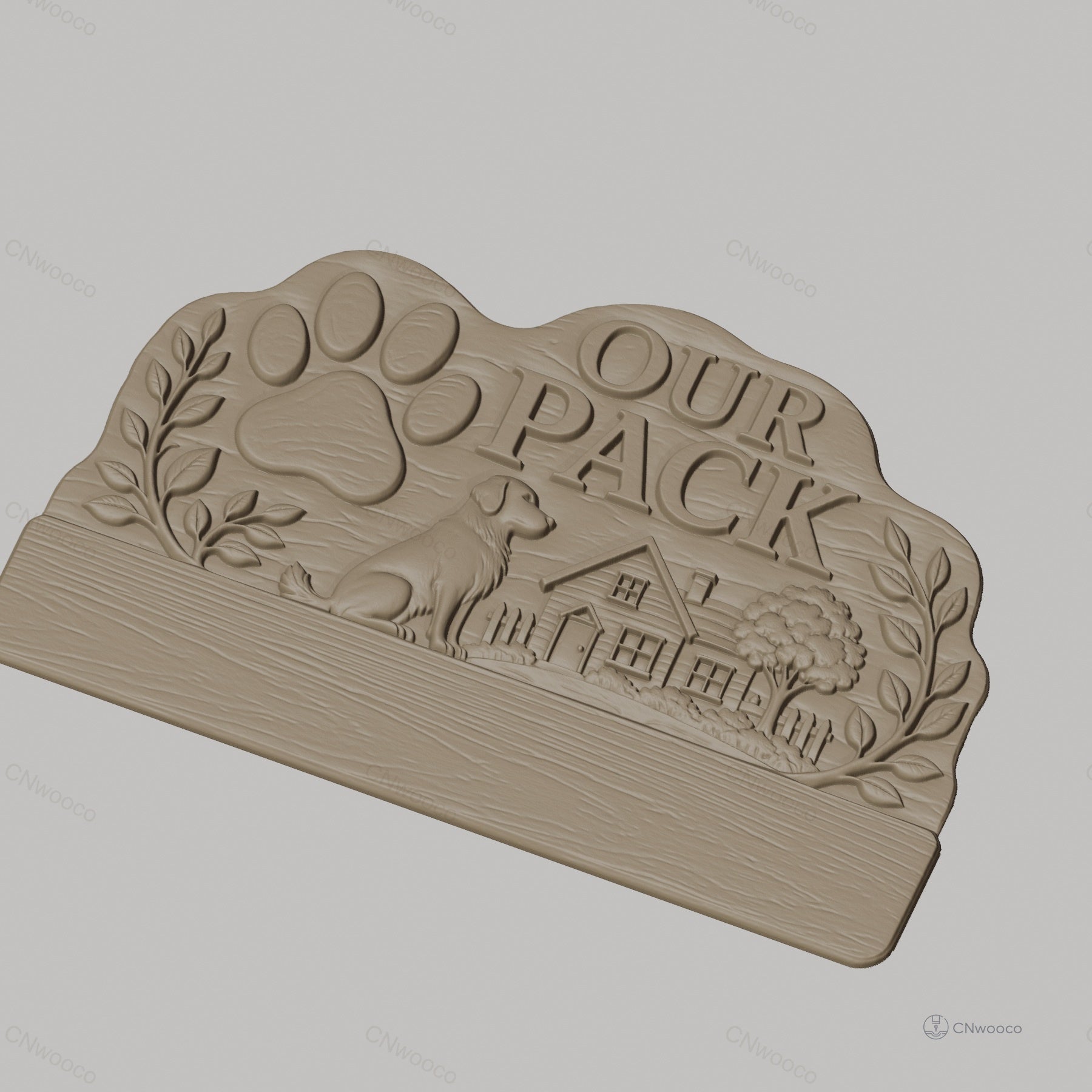 Fichier CNC porte-clés mural enseigne personnalisée chien, décor maison et patte, STL très haute qualité