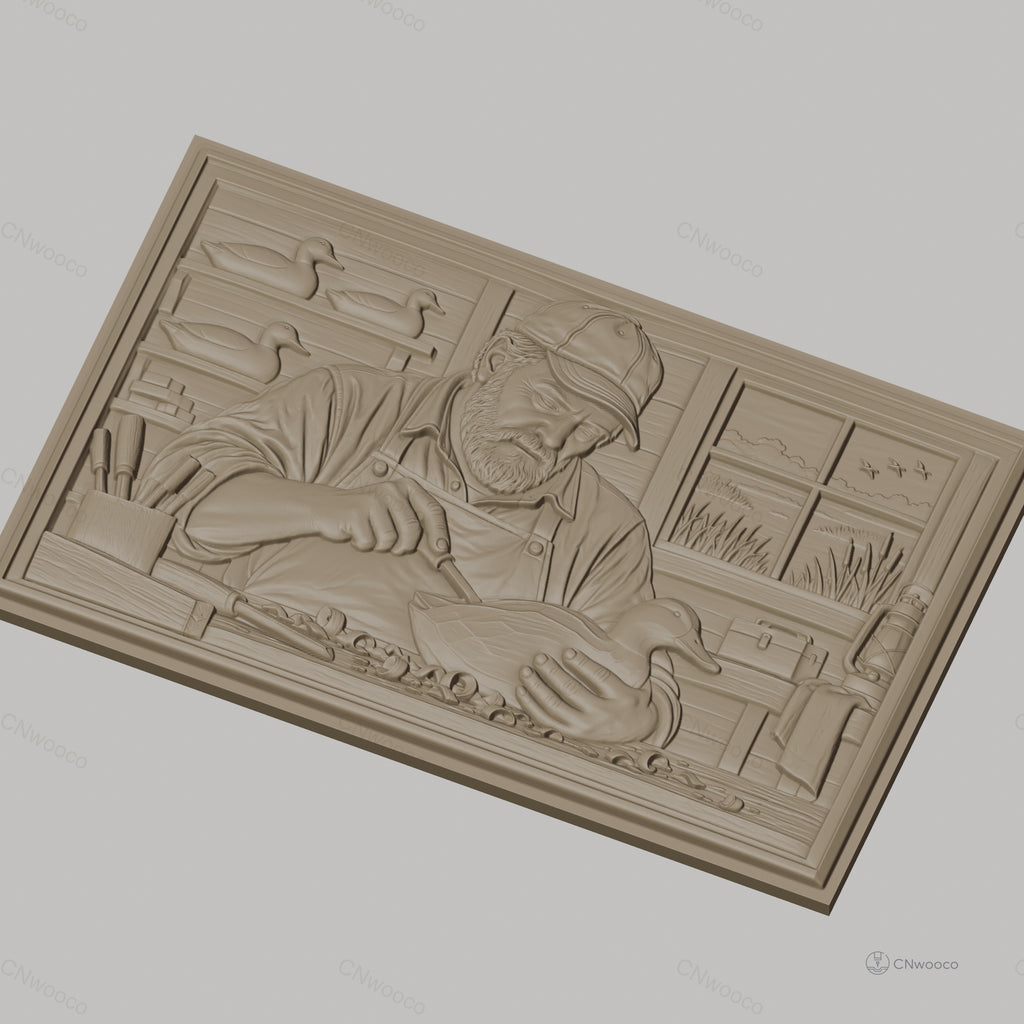 Fichier CNC & impression 3D artisan sculpteur de canards, atelier, outils, haut relief, haute qualité relief STL