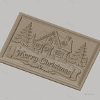 Fichier CNC & impression 3D chalet de Noël, sapins et bannière Merry Christmas, haute qualité relief STL