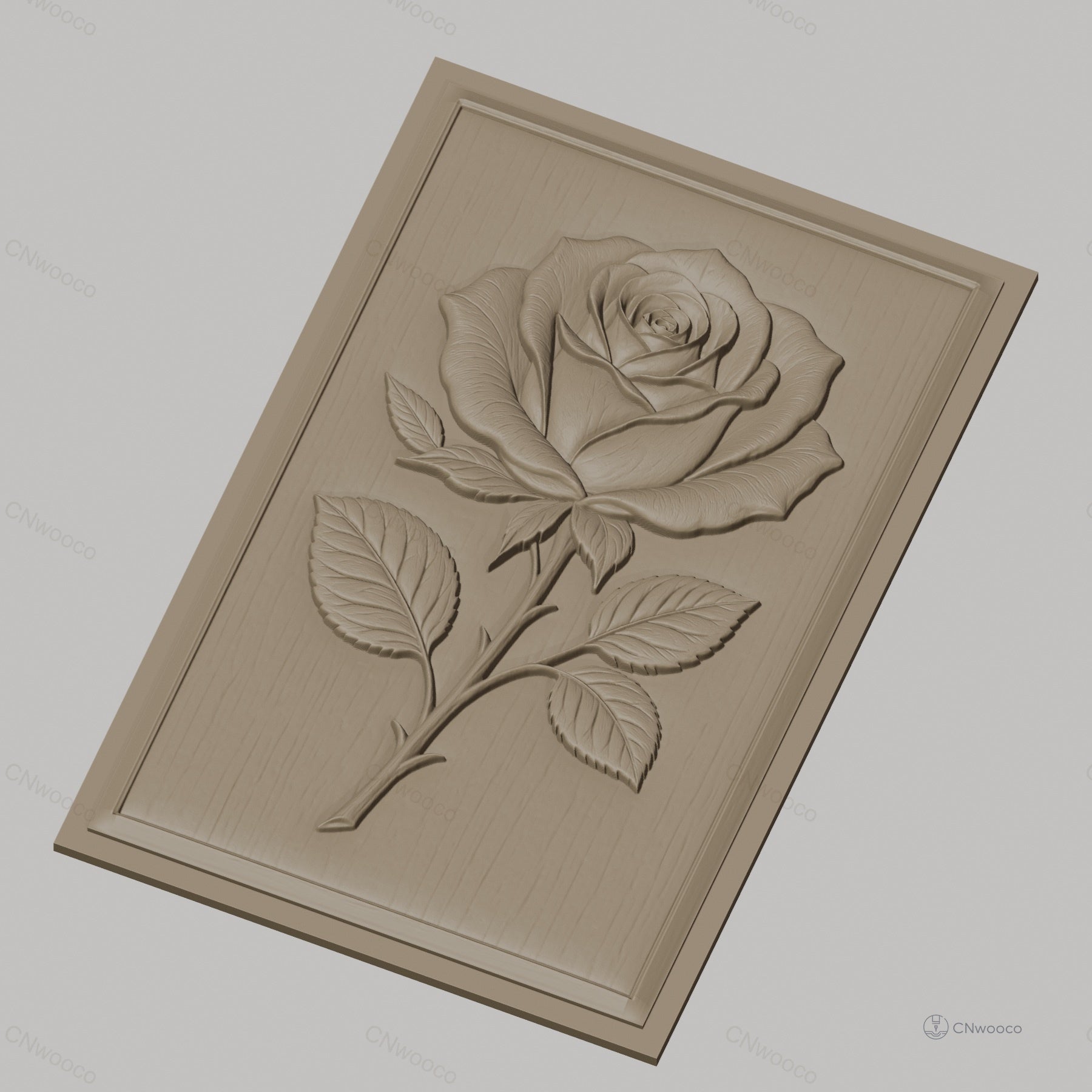 Fichier CNC & impression 3D rose avec feuilles relief naturel, haute qualité relief STL