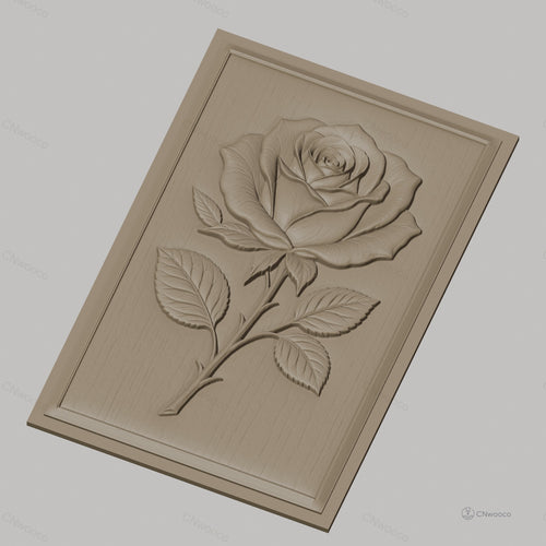 Fichier CNC & impression 3D rose avec feuilles relief naturel, haute qualité relief STL