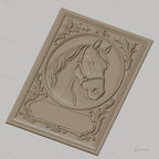 Fichier CNC & impression 3D cheval, tête de cheval avec cadre ornemental, haute qualité relief STL