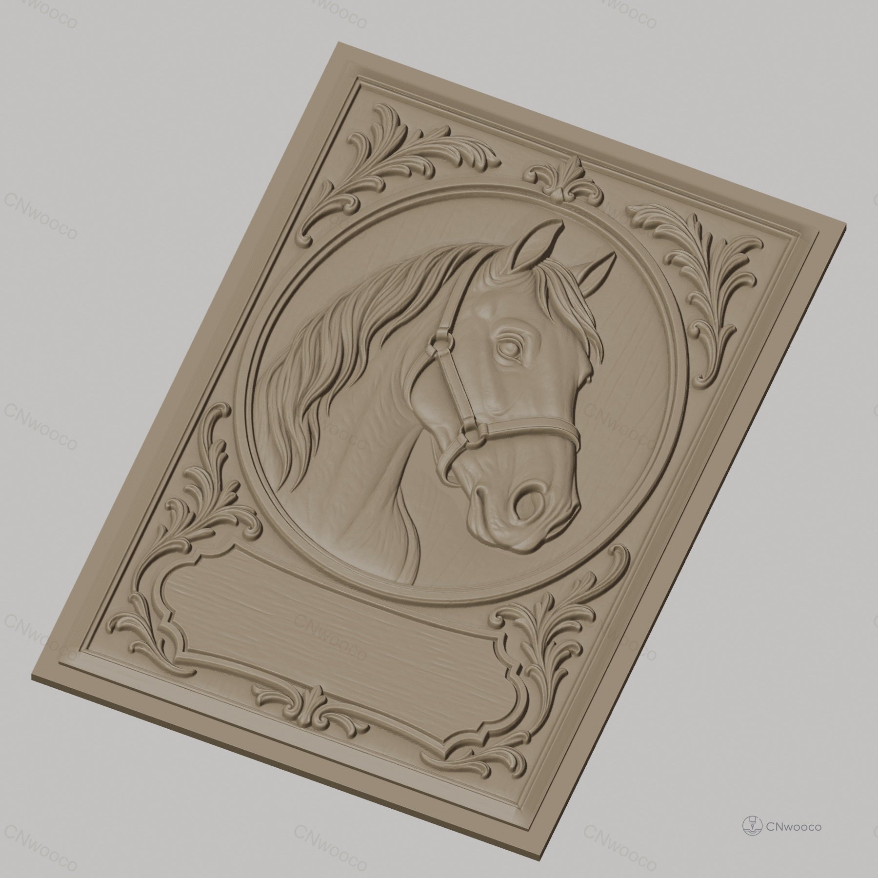 Fichier CNC & impression 3D cheval, tête de cheval avec cadre ornemental, haute qualité relief STL