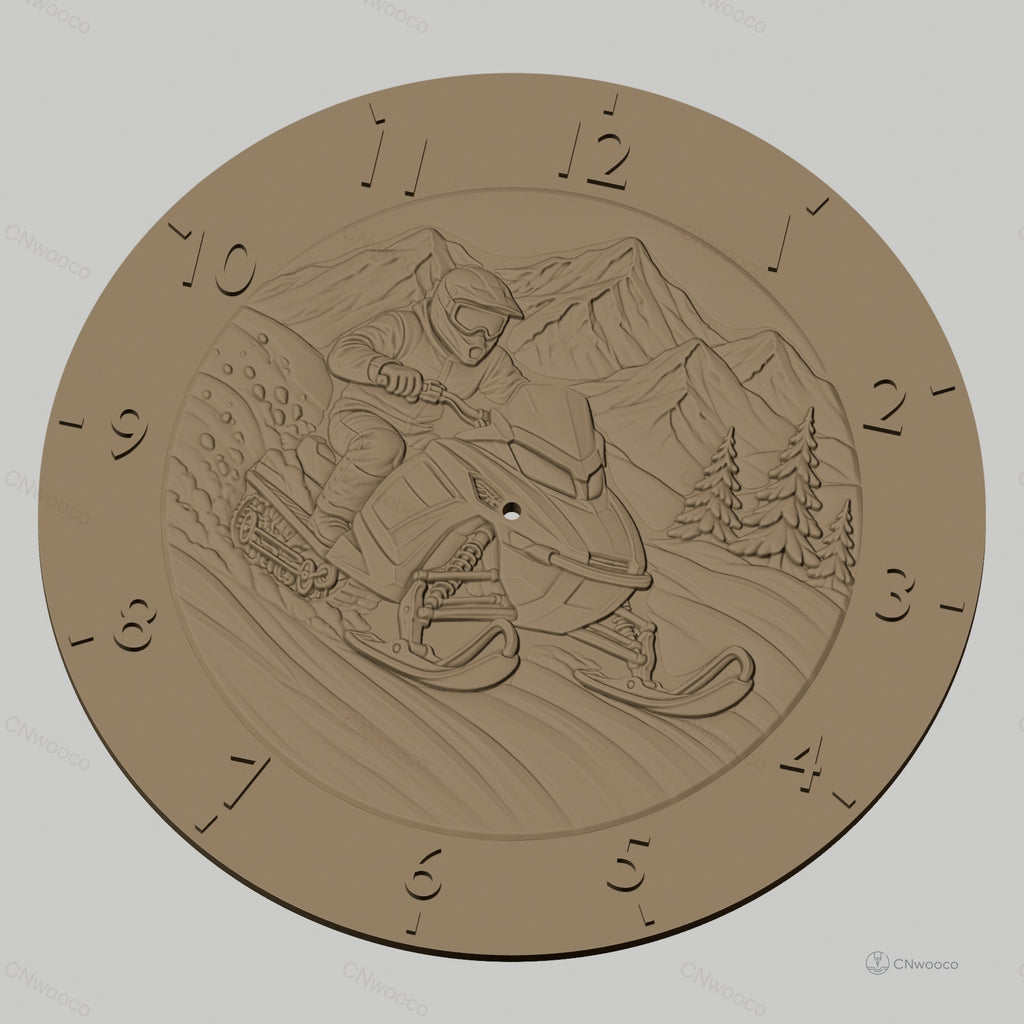 Fichier CNC & impression 3D horloge murale motoneige hiver montagne STL