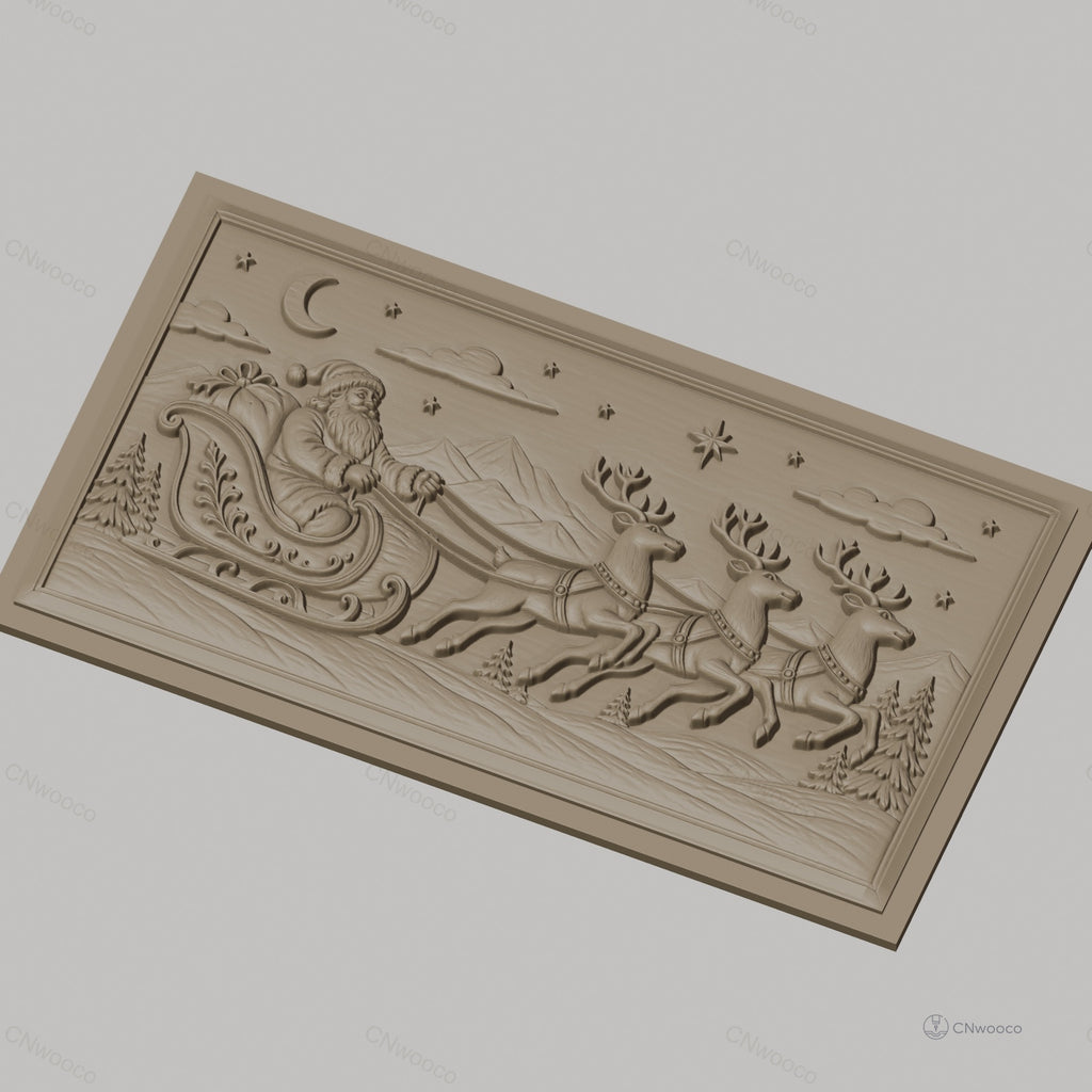 Fichier CNC & impression 3D Noël, père Noël en traîneau avec rennes, haute qualité relief STL