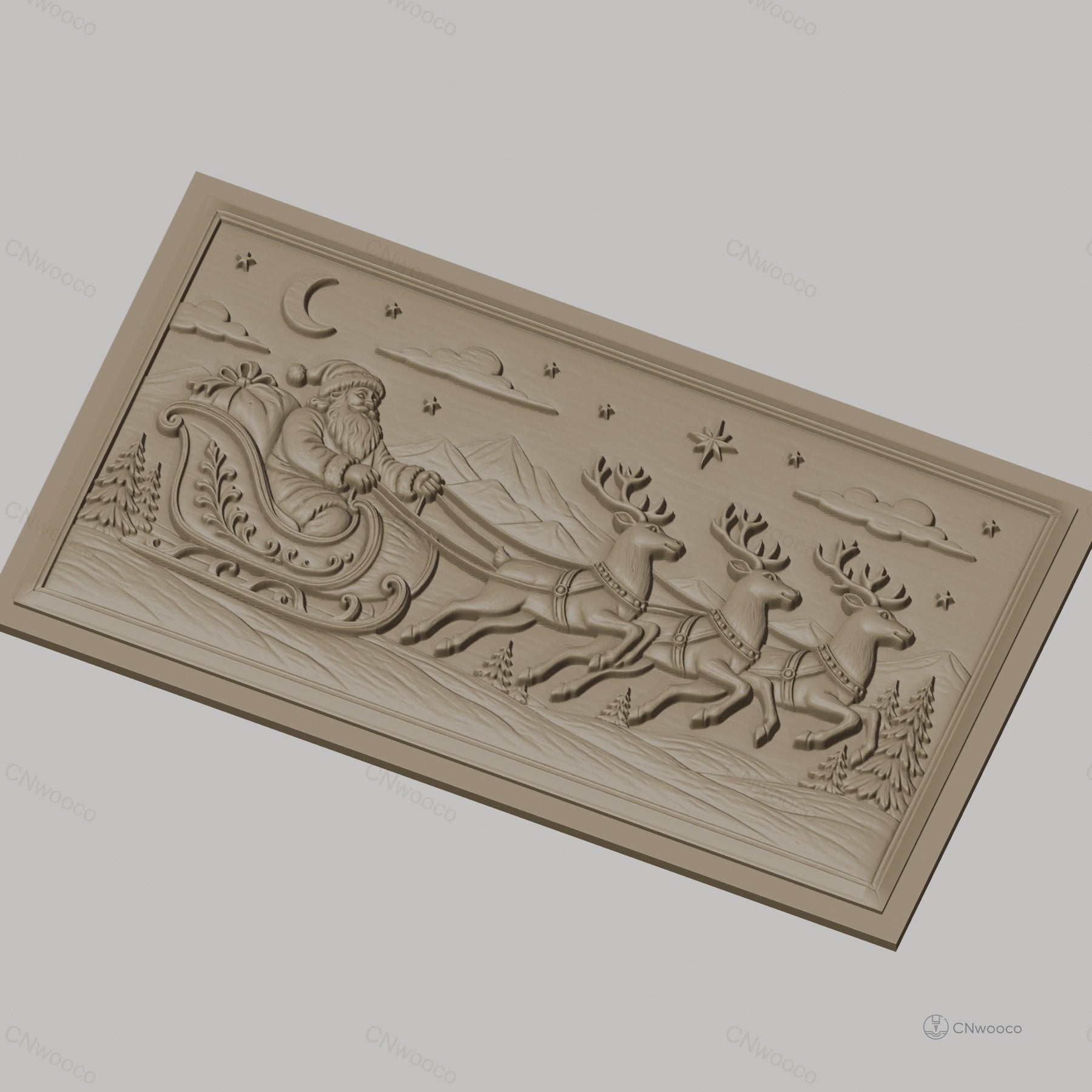 Fichier CNC & impression 3D Noël, père Noël en traîneau avec rennes, haute qualité relief STL