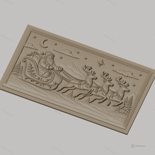 Fichier CNC & impression 3D Noël, père Noël en traîneau avec rennes, haute qualité relief STL