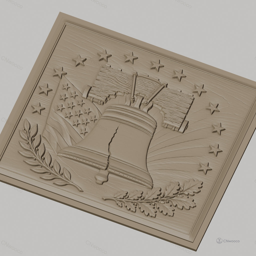Fichier CNC & impression 3D cloche de la liberté avec drapeau américain et étoiles, haute qualité relief STL
