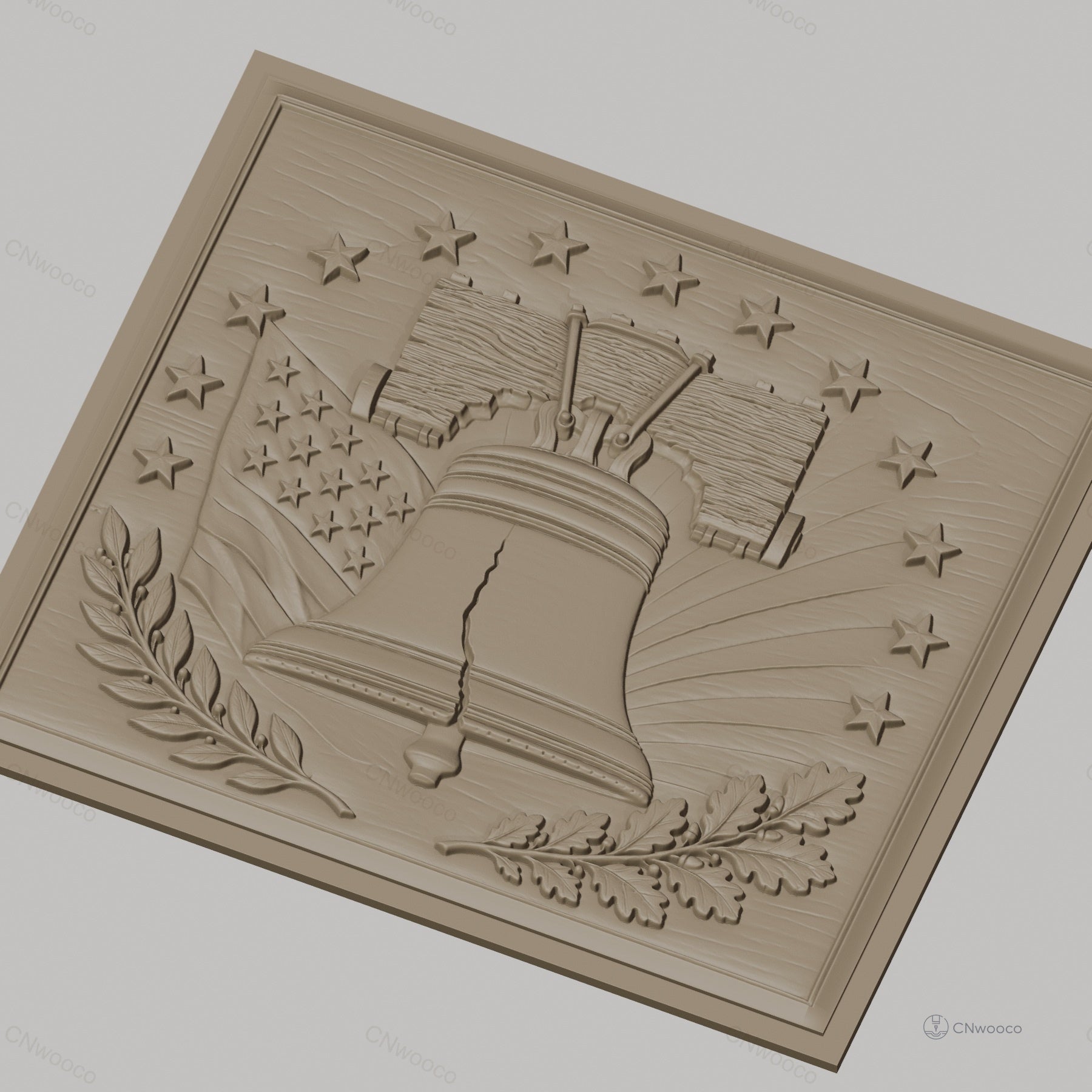 Fichier CNC & impression 3D cloche de la liberté avec drapeau américain et étoiles, haute qualité relief STL