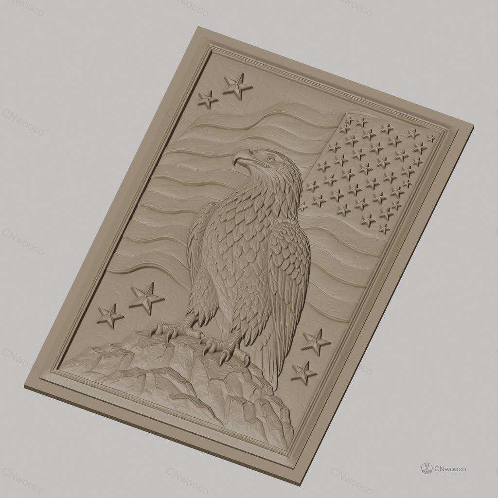 Fichier CNC & impression 3D aigle américain avec drapeau et étoiles, haute qualité relief STL