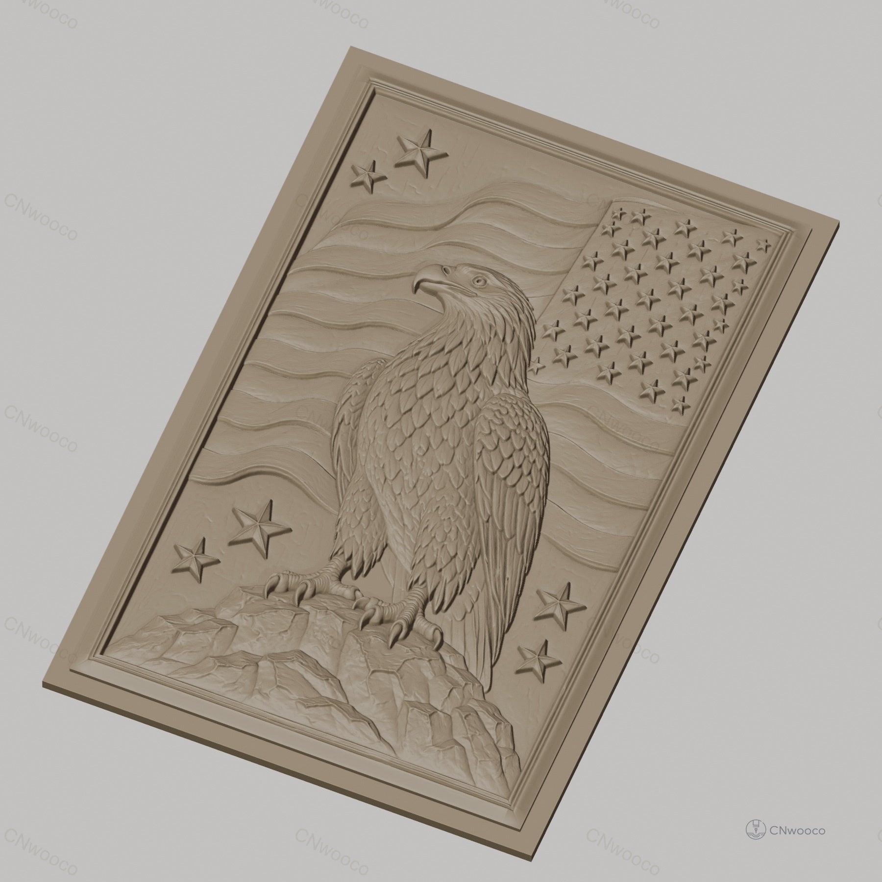 Fichier CNC & impression 3D aigle américain avec drapeau et étoiles, haute qualité relief STL