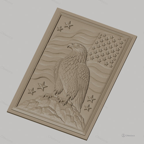 Fichier CNC & impression 3D aigle américain avec drapeau et étoiles, haute qualité relief STL