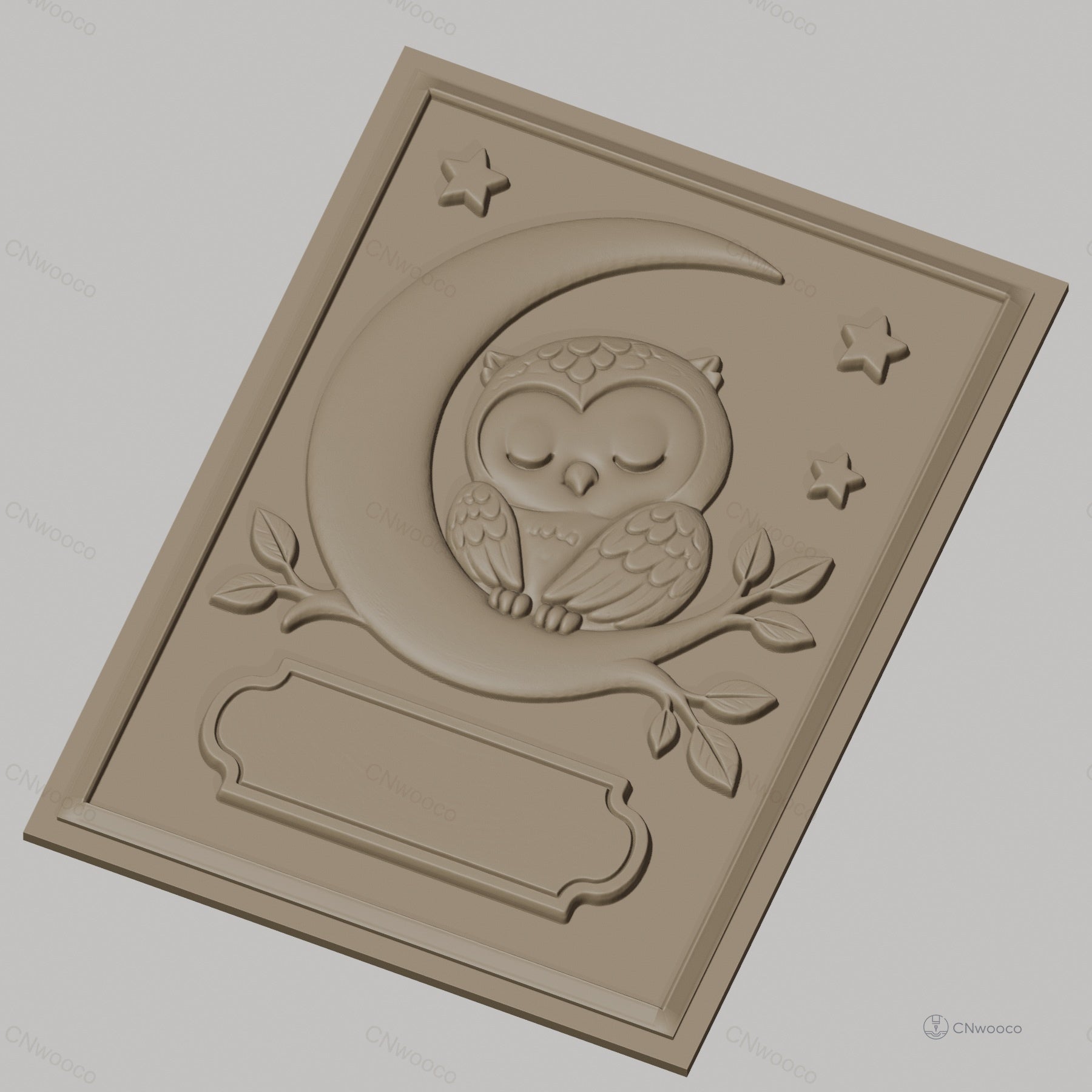 Fichier CNC & impression 3D chouette endormie sur lune avec étoiles et branche, haute qualité relief STL