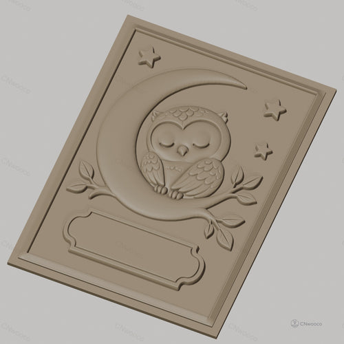Fichier CNC & impression 3D chouette endormie sur lune avec étoiles et branche, haute qualité relief STL