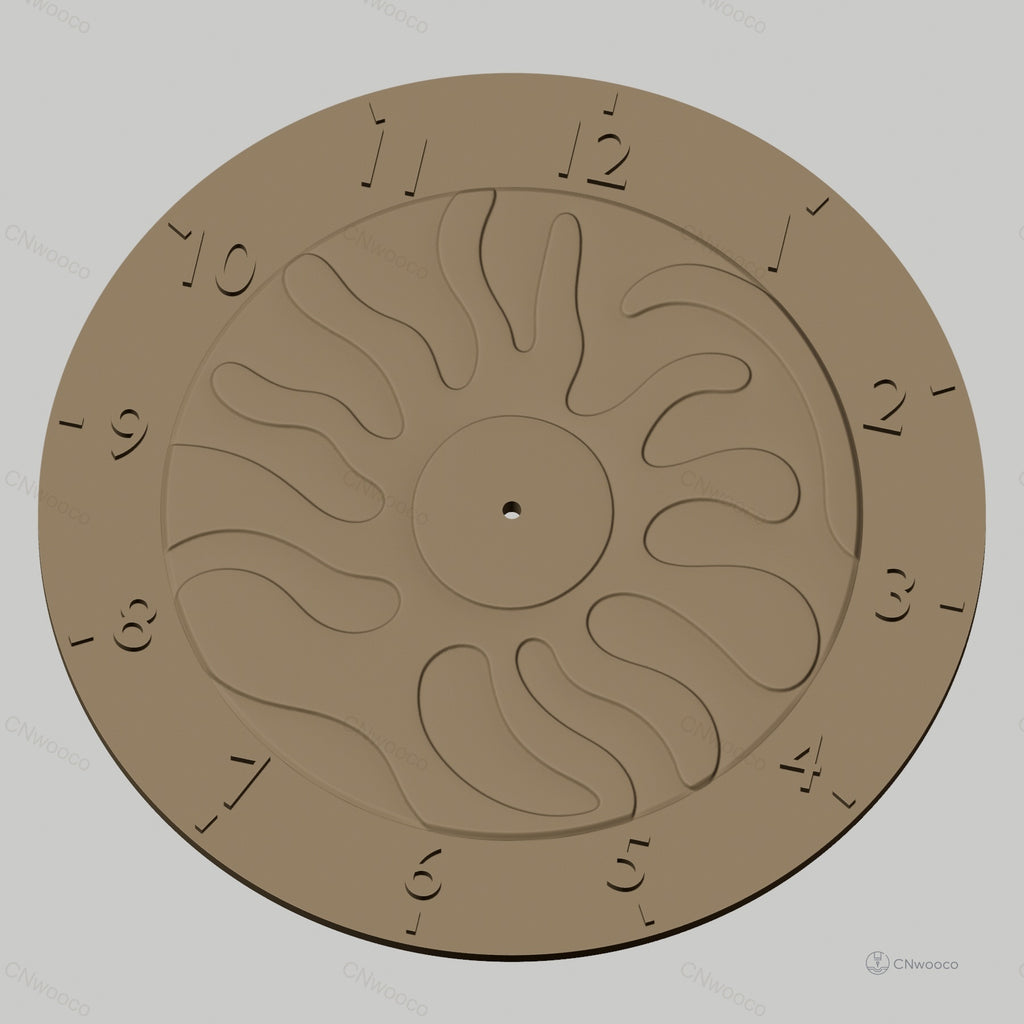 Fichier CNC & impression 3D horloge murale motif soleil abstrait STL