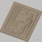 Fichier CNC & impression 3D femme assise robe longue, relief intérieur avec cadre et rideau, haute qualité relief STL
