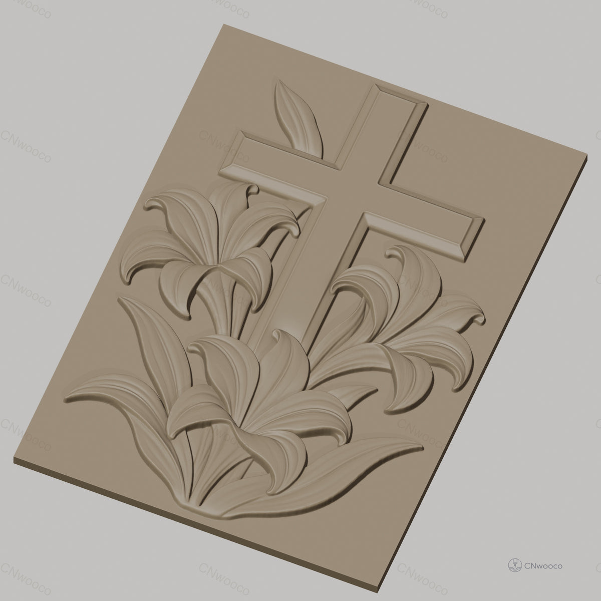 Fichier CNC & impression 3D Croix avec lys et feuilles, haute qualité relief STL