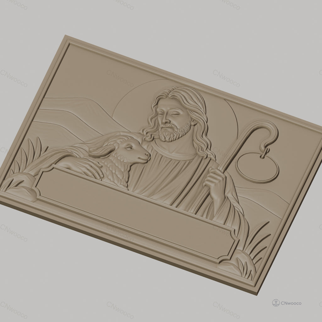 Fichier CNC & impression 3D Jésus bon berger avec agneau, bâton de berger, haute qualité relief STL