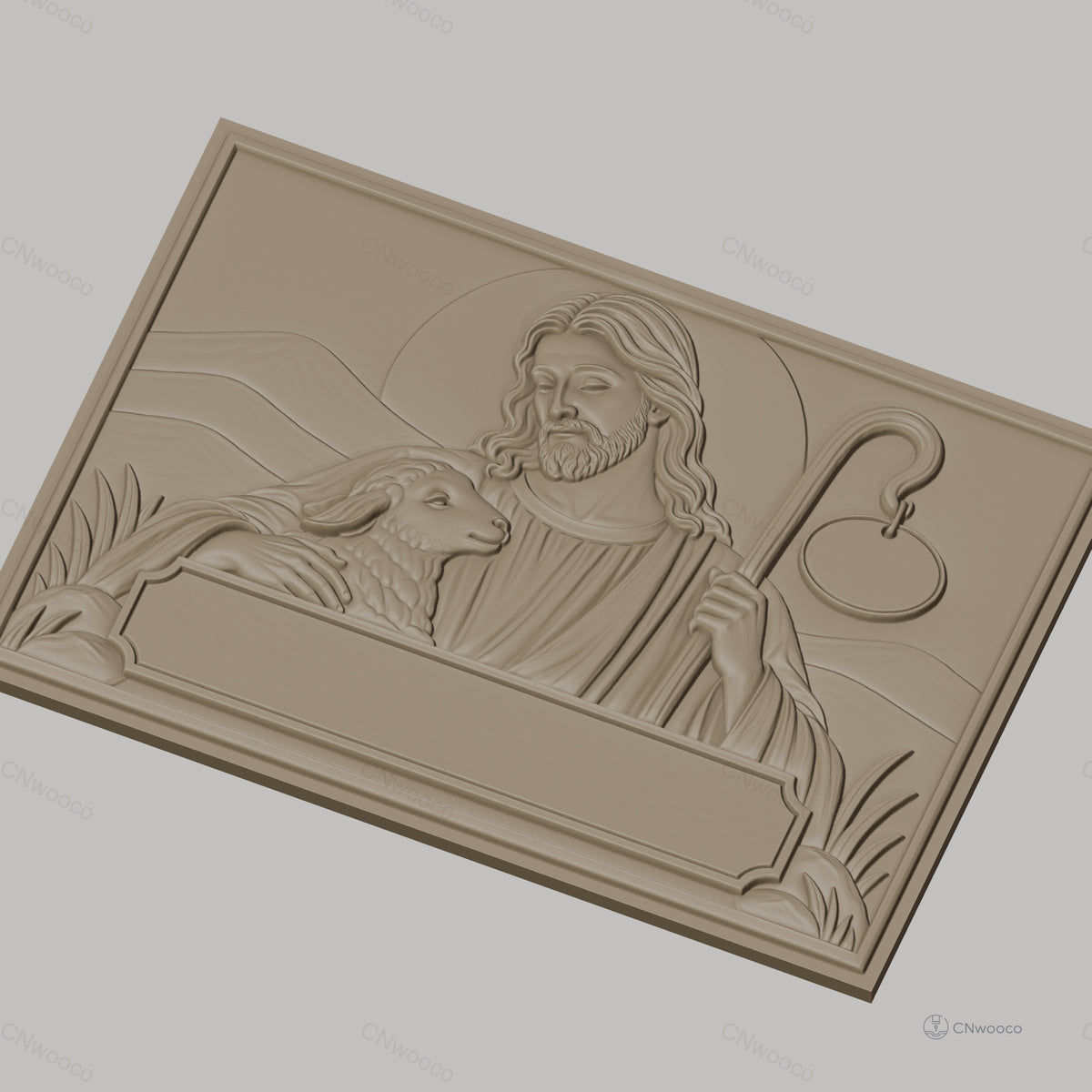 Fichier CNC & impression 3D Jésus bon berger avec agneau, bâton de berger, haute qualité relief STL