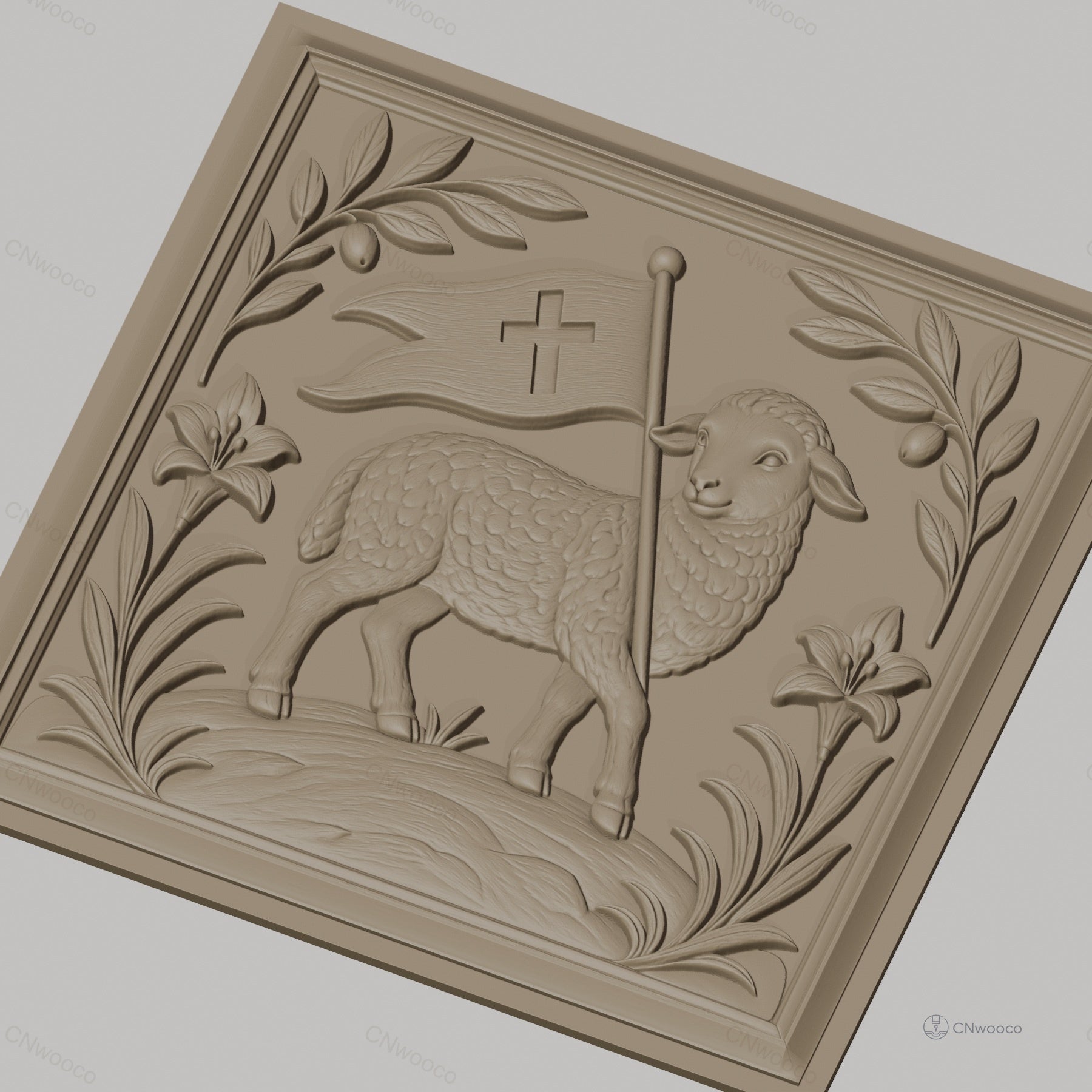 Fichier CNC & impression 3D agneau pascal, bannière chrétienne, haute qualité relief STL