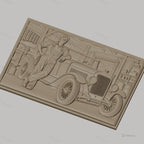 Fichier CNC & impression 3D voiture ancienne et mécanicien dans garage, vitres détaillées, outils muraux, haute qualité relief STL