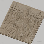 Fichier CNC & impression 3D Empereur chinois avec armée en armure et drapeaux, haute qualité relief STL