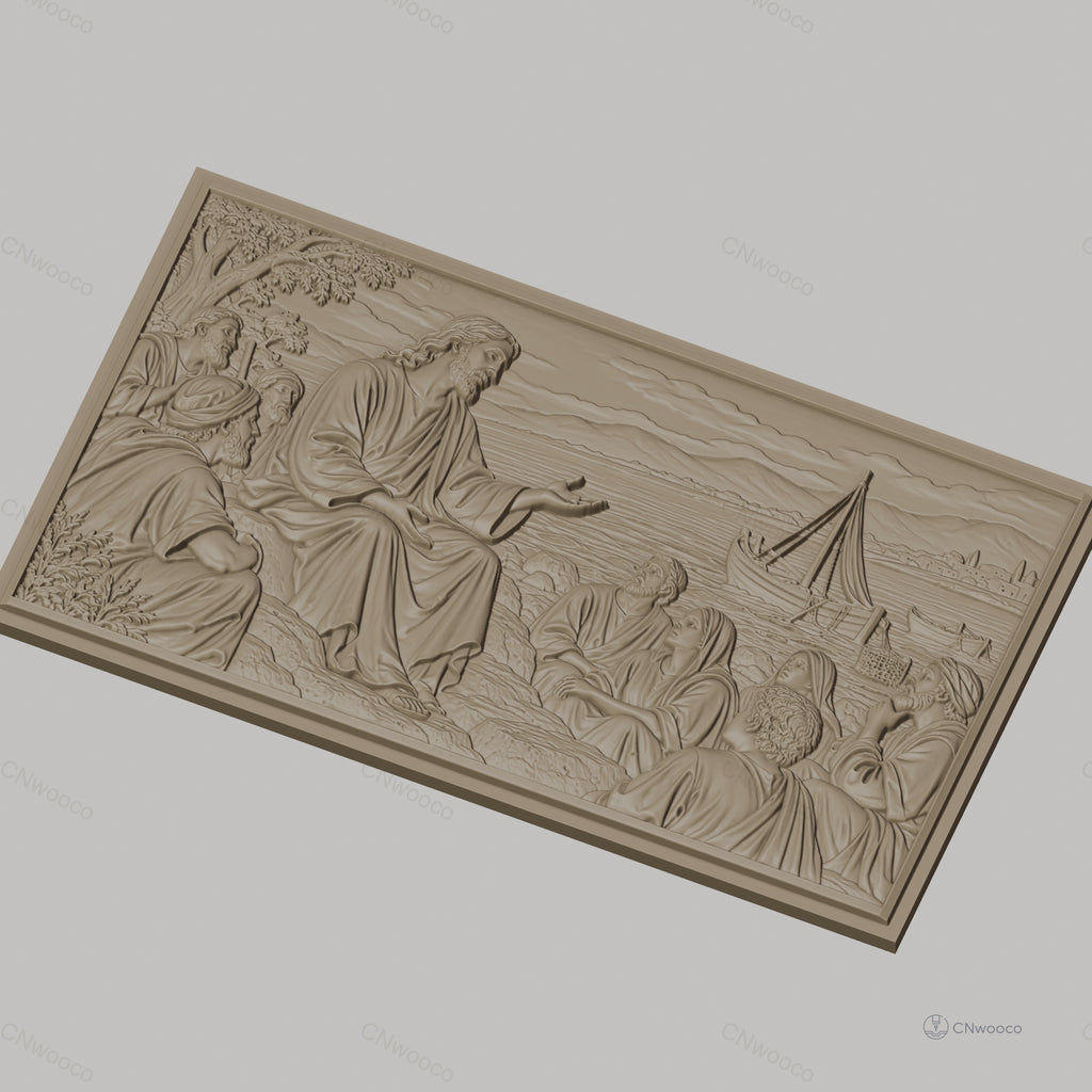 Fichier CNC & impression 3D scène biblique Jésus et disciples bord de mer haute qualité relief STL