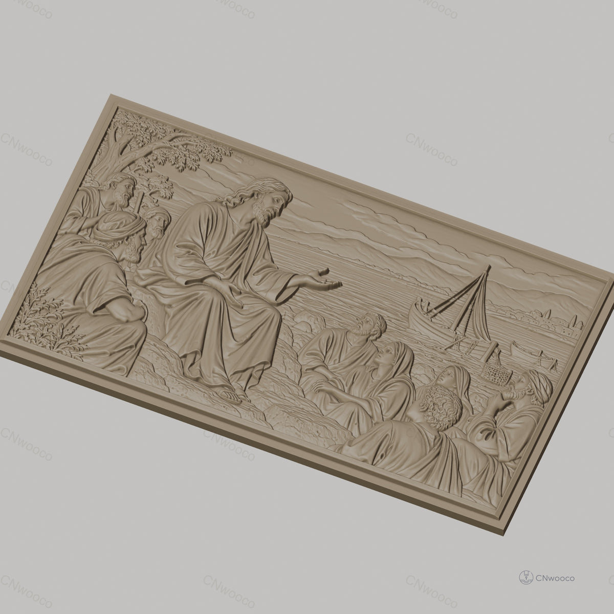 Fichier CNC & impression 3D scène biblique Jésus et disciples bord de mer haute qualité relief STL