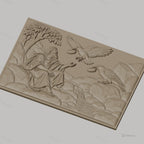 Fichier CNC & impression 3D scène biblique avec homme, corbeaux, rivière et rochers, haute qualité relief STL