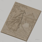 Fichier CNC & impression 3D samouraï sous la pluie, temple japonais et sabre, haute qualité relief STL