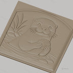 Fichier CNC & impression 3D Loutre tenant une coquille, décor naturel avec eau et rochers, haute qualité relief STL