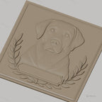 Fichier CNC & impression 3D chien labrador relief portrait, cadre feuille laurier, haute qualité relief STL