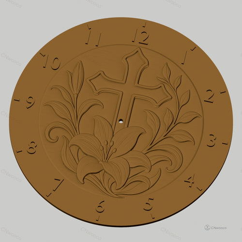 Fichier CNC & impression 3D horloge murale croix chrétienne et lys STL