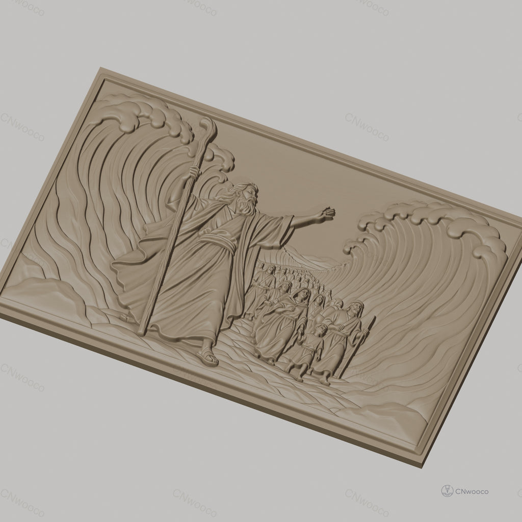 Fichier CNC & impression 3D Passage de la Mer Rouge, Moïse et peuple traversant, haute qualité relief STL