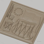 Fichier CNC & impression 3D drapeau américain révolutionnaire, tambour militaire et lanterne, haute qualité relief STL